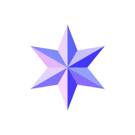 Beautiful six-pointed faceted shiny pink blue star isolated on white. Geometric figure. Design element. EPS 10 vector.のイラスト素材