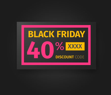 Black Friday 40 percent discount coupon. Sale card with promo code template design. Realistic black banner on dark background. vector.のイラスト素材