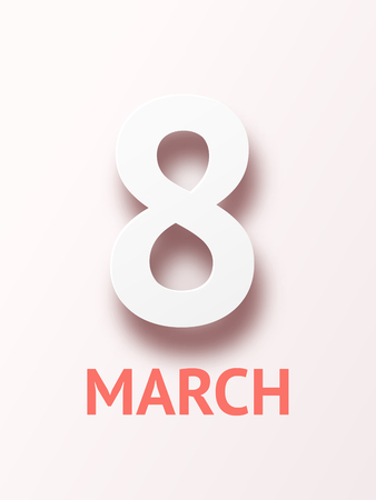 Paper cut design 8 March greeting card with white bold figure eight and red inscription march on white backgroundのイラスト素材