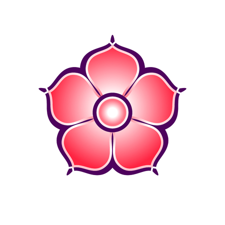 Flat colorful icon of sakura flower with five petals. For design of cards, flyers, posters, ornaments, greetings, logos, etc.のイラスト素材