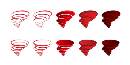 Tornado illustration with swirling logo rotating rings. Set of whirlwind icons with top and bottom viewsのイラスト素材