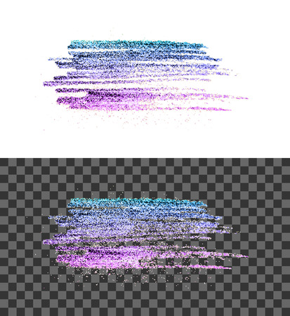 Blue pink paint brush vector smear stroke. Acrylic colorful stain on white and transparent background. Abstract vector glittering textured background for invitation, wedding or bithday card templateのイラスト素材
