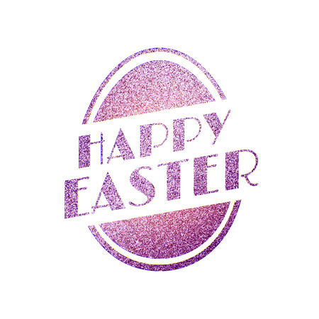 Happy Easter. Vector holiday illustration of easter egg from pink shiny metallic texture. Christian religious symbols. Glitter egg sticker isolated on white background. Decoration element for designのイラスト素材