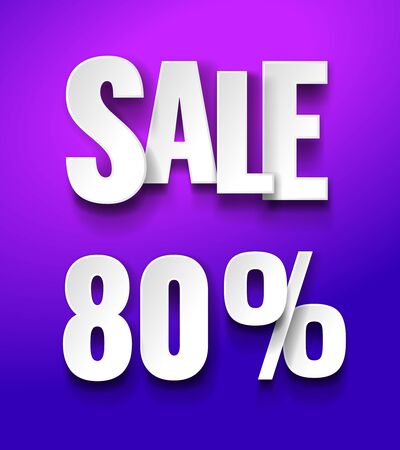 Sale 80 persent typographic inscription with drop shadow on red background. Discount offer price label, symbol for advertising campaign in retail, sale promo marketing, 80% off discount stickerのイラスト素材