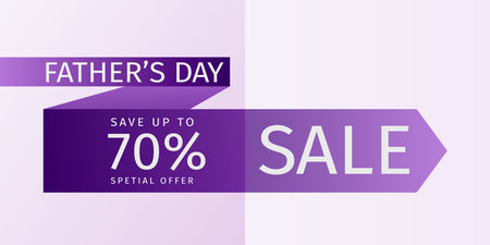 Father's Day Sale Offer leaflet. Untied violet tie with the inscription and the percentage of...