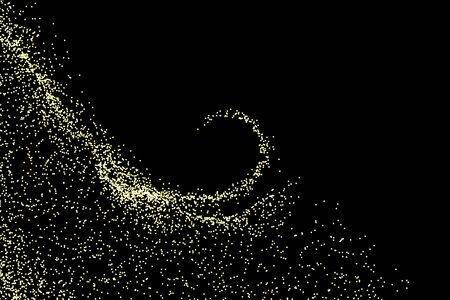 Gold sparkling glitter shine trail. Abstract golden particles light wave. Vector glittering twirl on black backgroundのイラスト素材