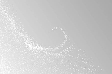 Sparkling glitter shine trail. Abstract light wave of white particles. Vector glittering twirl on light grey backgroundのイラスト素材