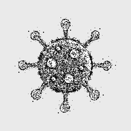 Coronavirus Bacteria Cell Sign. 2019-nCoV Novel Coronavirus Bacteria. Stop Coronavirus, No Infection Concepts. Object of Many Particles. Isolated Vector Iconのイラスト素材