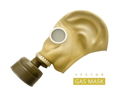 Gas mask isolated on white background. Personal protective equipment against viral, infectious, toxic substances and technogenic, chemical, bacteriological catastrophe. Realistic vector illustrationのイラスト素材