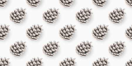 Seamless Pattern with Cones. Pine Cones is colored White. Objects Isolated on White. Packaging...