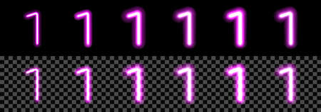 Neon Purple Glowing Number 1 on black background. Digit One with transparency with different thickness and glow saturation variations. For billboard, price, advertisement, discount, poster. Vectorのイラスト素材