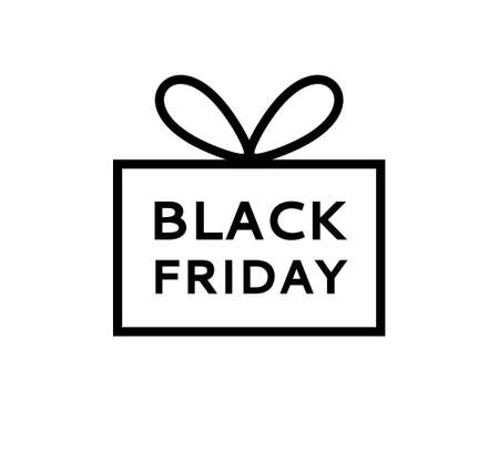 Black friday sign. Gift box icon with bow and Black Friday lettering. Black and White Line Style. Vector illustrationのイラスト素材