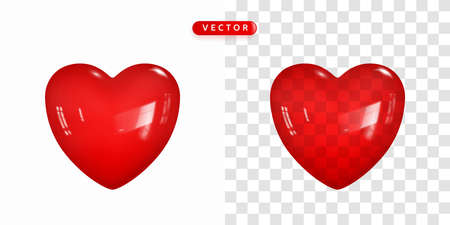 Ruby Heart. Red heart made of glossy glass. Heart icon, symbol of love. 3d icon in realistic style. Isolation on white and transparent layer. Vector illustrationのイラスト素材