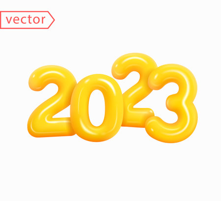 2023 Happy New Year. Holiday Season Celebration Party 2023. Christmas decoration. Number 2023 in...