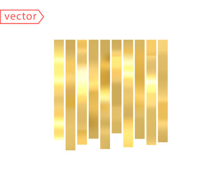 Gold Foil Holographic Tinsel Line Set. Traditional Decoration for Christmas, New Year, Birthdays and many other Holidays. Texture of golden gradients. Isolated on white background. Realistic vectorのイラスト素材