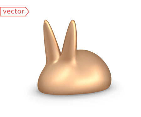 Charming rabbit. 3D illustration of a cute golden rabbit figurine. Decorative design element isolated on white background. Suitable for Easter Sunday and Mid Autumn Festival. 3d vector objectのイラスト素材
