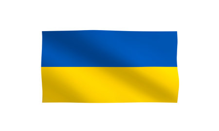 Ukraine Flag Icon. Official Ukrainian flag waving in the wind. Symbol of Ukraine. Sign isolated on white background. Realistic 3d flag emblem. Vector illustrationのイラスト素材