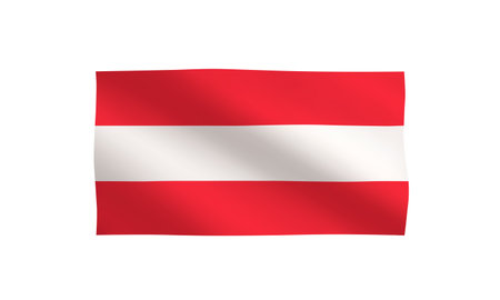 Austria Flag Icon. Official Austrian flag waving in the wind. Symbol of Austria. Sign isolated on white background. Realistic 3d flag emblem. Vector illustrationのイラスト素材
