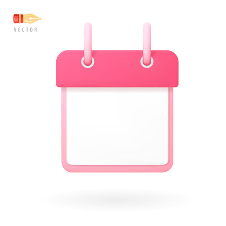 Notepad or calendar 3D icon template. Blank notepad with white sheet and red top. Object isolated on white background and casts a shadow. UI, UX Design Clip Art. Web Design 3d Vector Illustrationのイラスト素材