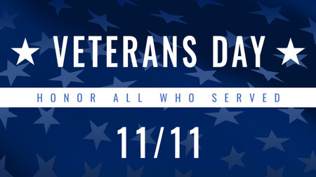 Veterans Day. November 11. Honoring All Who Served. Greeting Card template with text and blue part of USA flag with stars. US Poster design template. 3d vector illustrationのイラスト素材