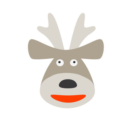 Cartoon Deer Face. Flat icon of funny deer head isolated on white background. Xmas symbol.のイラスト素材