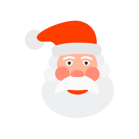 Santa Claus Head. Flat icon of funny Santa Claus face isolated on white background.のイラスト素材