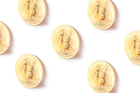 Golden bitcoin cryptocurrency pattern on isolated white background. cryptocurrency concept currency