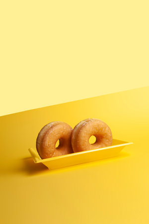 Glazed donuts on yellow background