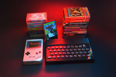 Spain, 21st August 2021: retro consoles and cassette gamesのeditorial素材