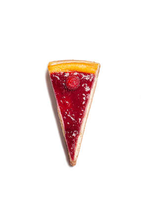 isolated top view slice of raspberry cheesecake with copy spaceの写真素材