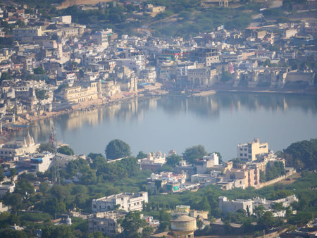 Pushkar, Rajasthan India - November 13, 2021 : Pushkar lake or pushkar jhil, a hindu pilgrimage...