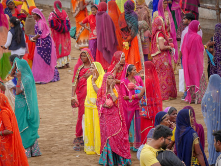 Pushkar, Rajasthan / India - November 5, 2019 : Village women showing dance performance at pushkar...
