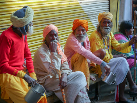 Pushkar, Rajasthan / India - November 5, 2019 : Hindu Religion Saint seating outside Temple in...