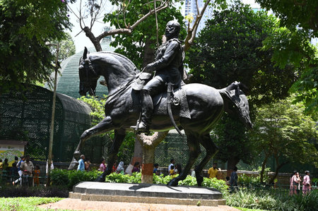 Mumbai, Maharashtra / India â May 1, 2022 : An equestrian statue of the Prince of Wales (later King Edward VII) at Veer Mata Jijabai Bhosale Udyan (Rani Bagh) byculla Zoo in Mumbaiのeditorial素材