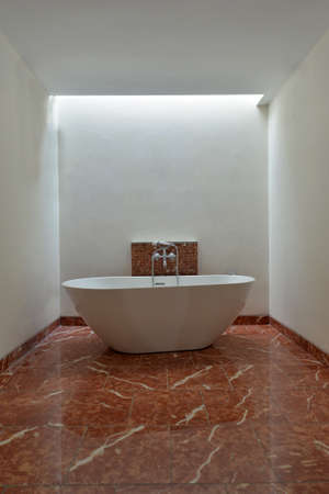 A luxurious bathtub in white space bathroomの写真素材