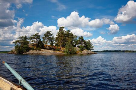 Water landscape with the lake and cloudsの写真素材
