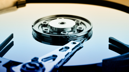 Close up of open computer hard disk drive (HDD)の写真素材