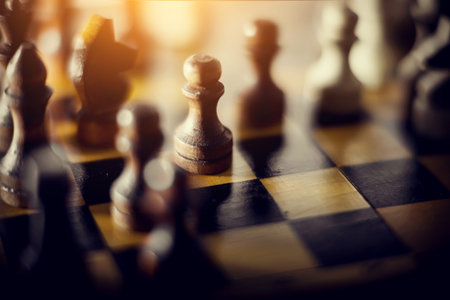 Wooden chess pieces on the chessboard. Intellectual game -chess. Chess pieces on the Board.