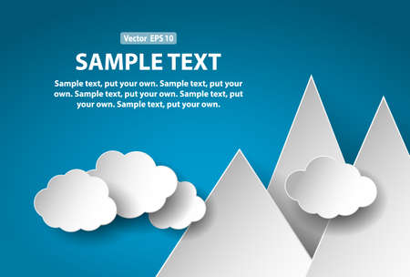 Stylized paper cut mountains and clouds, abstract concept for business or education. All layers available. Put your own text. Vector EPS 10 format.のイラスト素材
