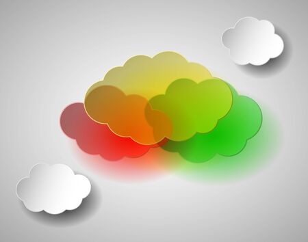 Multi colored plastic and white paper clouds illustration. Vector EPS 10.のイラスト素材