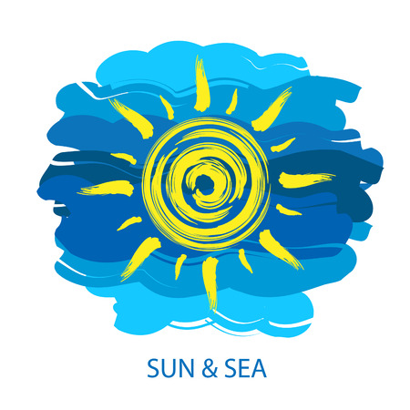 Sun and sea, oil painting style vector illustrationのイラスト素材