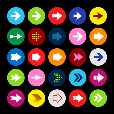 Arrow Icon set, arrows in circle shaped buttons on black backgroundのイラスト素材