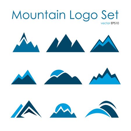 Mountain logo set, rocky terrain, nature landscape icon set, vector design elementのイラスト素材