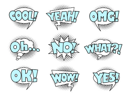 Comic book sound effect speech bubbles, marveling and enjoying expressionsのイラスト素材