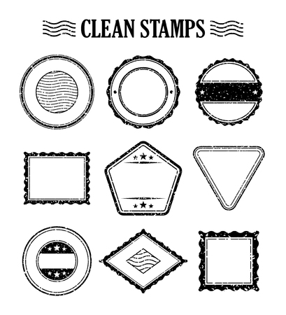 Rubber ink stamp set. Postage and mail delivery. Empty template vector design element.のイラスト素材