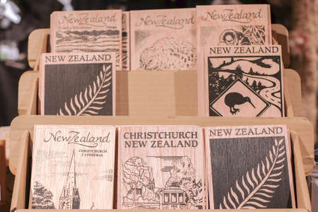 CHRISTCHURCH , NEW ZEALAND - DECEMBER 19 ,2017 : New zealand wooden craft for sale in DF Souvenir shop.のeditorial素材