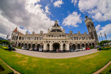 Dunedin, New Zealand â December 18th, 2017: Dunedin railway station in Dunedin on New Zealand's South Island, designed by George Troup. Completed in 1906.のeditorial素材