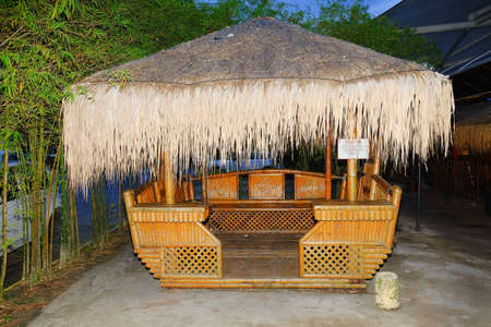 Morib, Malaysia â December 30th, 2017 : Bamboo gazebo with straw roof in dining area at Gold Coast International Morib, Malaysia.のeditorial素材