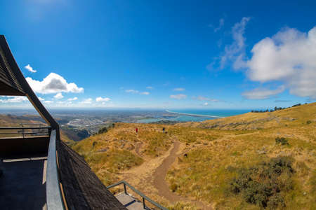Beautiful scenery from Christchurch Gondola Station at the top of Port Hills, Christchurch, Canterbury, New Zealand.の写真素材