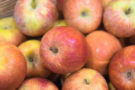 Fresh red apple display for sale at market
